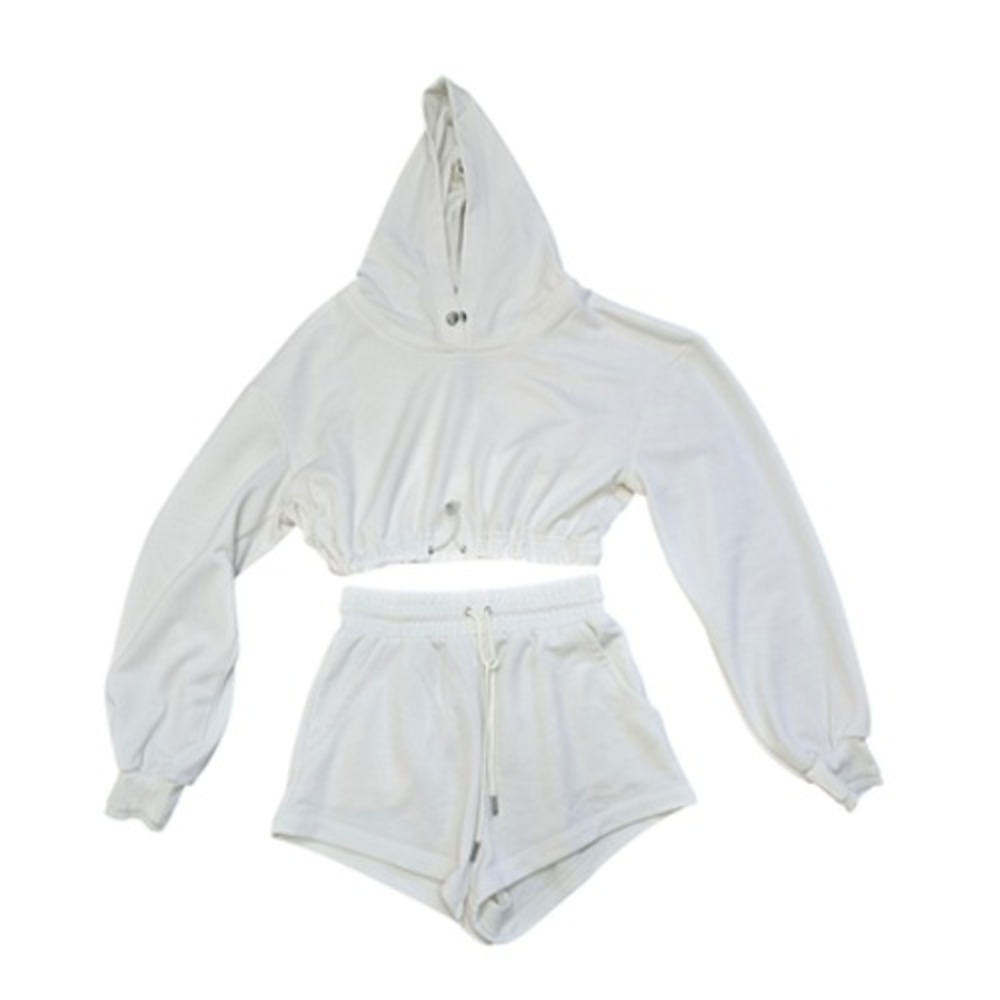 For Love & Lemons Lounge Set Womens XS/Small White Hoodie Shorts 2 Piece Leisure